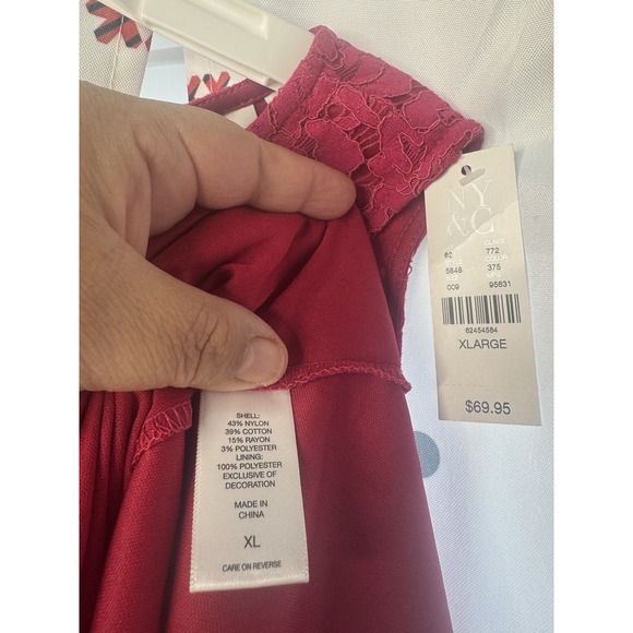 NYC Women's Dress Loos, bright pink reaches the knee, with lace Zise X-Large NWT - Picture 5 of 15